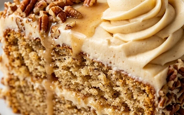 Apple Cake with Maple Buttercream and Pecan Trim