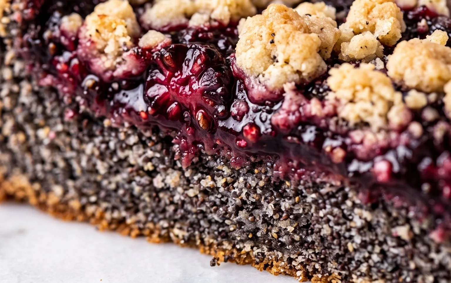 Veganer Brombeer - Mohn - Streuselkuchen