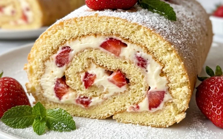 Erdbeer-Biskuitrolle mit Mascarpone Rezept
