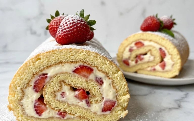 Erdbeer-Biskuitrolle mit Mascarpone Rezept